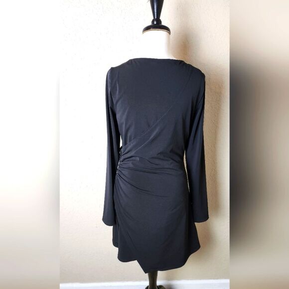Cinq A Sept Coralie Deep V Neck Mini Dress Long Sleeve Black Size L - Picture 5 of 8